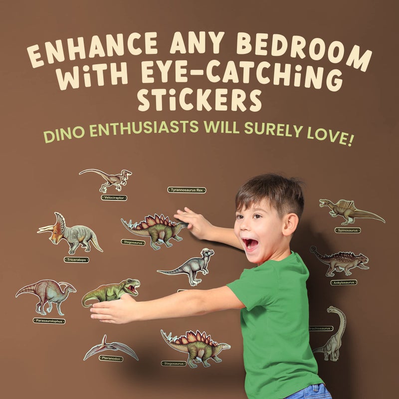 Rayliad Glow in The Dark Dinosaur Wall Stickers - 10 Large Bright Wall Decals for Bedroom Walls and Ceilings - for Boys Room and Girls Room - Set 1 - Image 3
